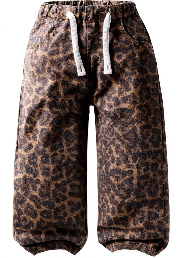 Cheetah Print Girls Denim Jeans – Coffee Brown, Soft Fabric-0