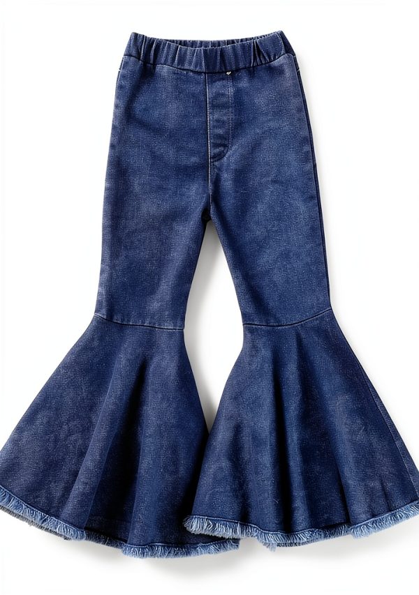 Denim Bell Bottoms Baby Girls Jeans ICECTR Flared Ripped Wide Leg Blue-0