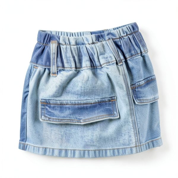KidStyle Lightblue Girls Cargo Jeans Wide Leg Denim with Elastic Waist-3