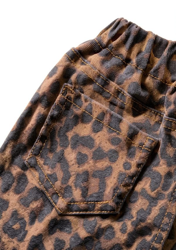 Cheetah Print Girls Denim Jeans – Coffee Brown, Soft Fabric-2