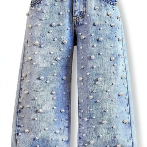 KidStyle Light Wash Girls Jeans 4T 7Y Baggy High Rise Casual Denim-0
