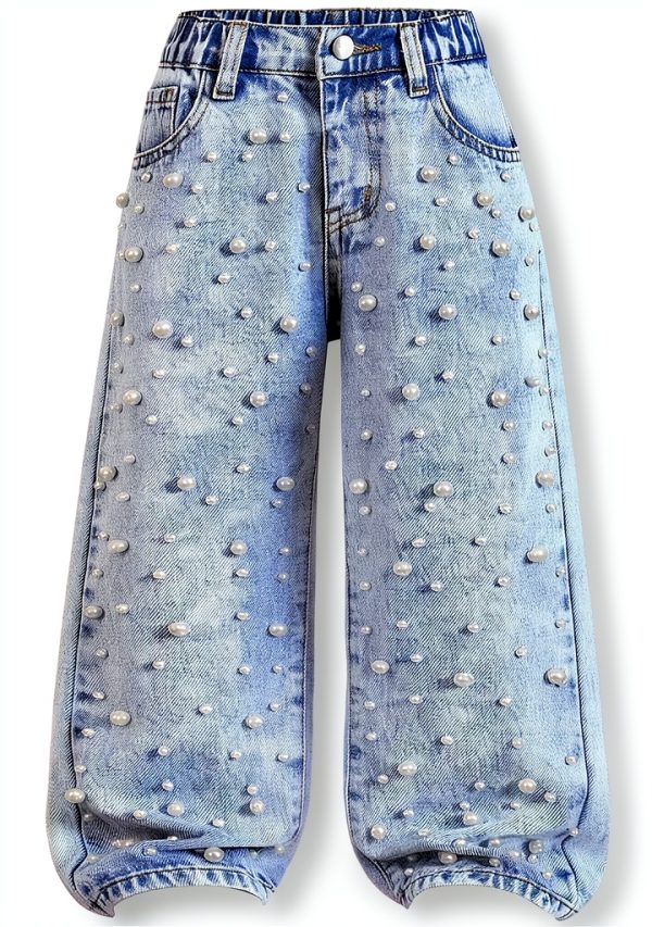 KidStyle Light Wash Girls Jeans 4T 7Y Baggy High Rise Casual Denim-0