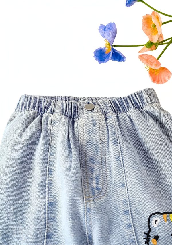 Toddler Girls Jeans Medium Wash Elastic Waist Wide Leg by KidStyle-4