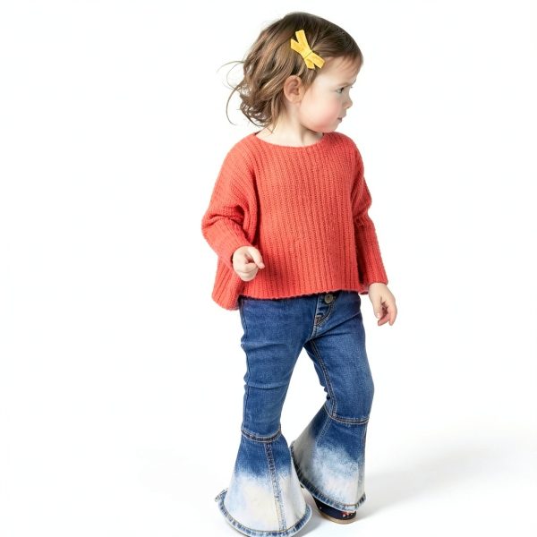 Little Miss Denim Dark Blue Toddler Bell Bottom Jeans 2-3T to 6-7Y-1