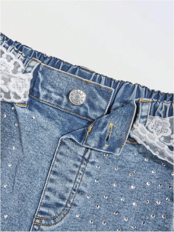 Sparkly Girls Jeans KidStyle High Waisted Rhinestone Denim 6Y Medium-3