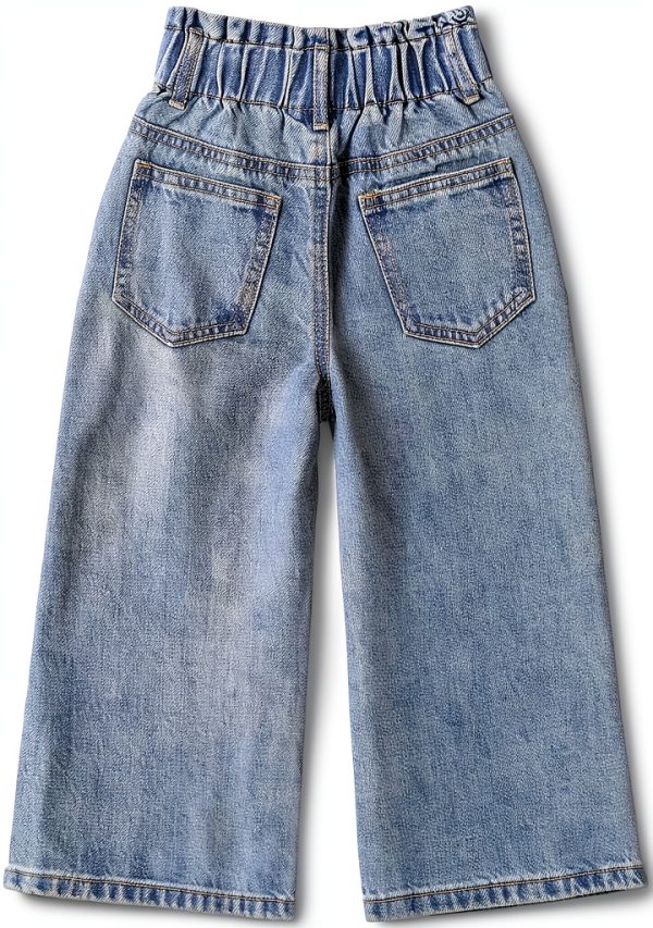 Kidscool Space Baby Girls Jeans Elastic Waist D‑Ring Wide‑Leg Denim-1