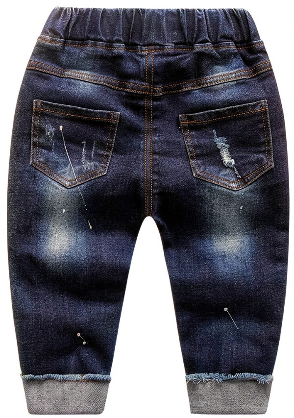 KIDSCOOL SPACE Baby Girl Boy Jeans Elastic Waist Ripped Denim Pants-1