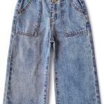 Kidscool Space Baby Girls Jeans Elastic Waist D‑Ring Wide‑Leg Denim-0