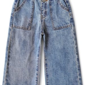 Kidscool Space Baby Girls Jeans Elastic Waist D‑Ring Wide‑Leg Denim-0