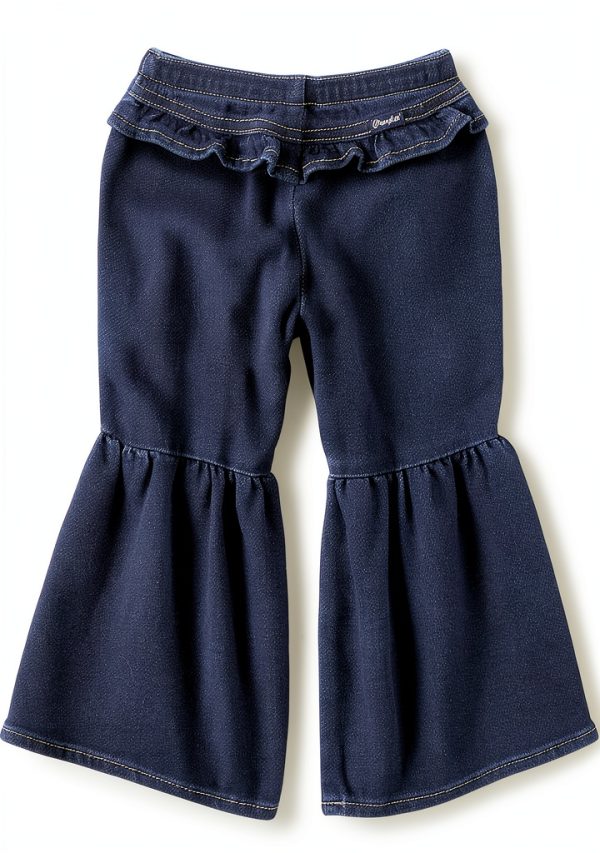 Wrangler Baby Girl Ruffle Leg Flare Jean Blue Denim Elastic Waistband-1