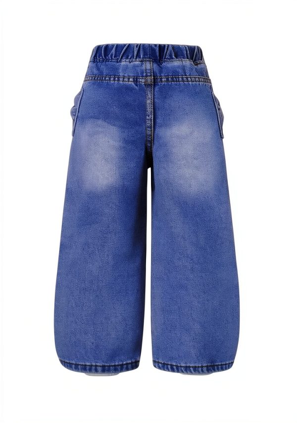 WDIRARA Toddler Girl's Bow Wide Leg Jeans Elastic High Waisted Denim Pants-1