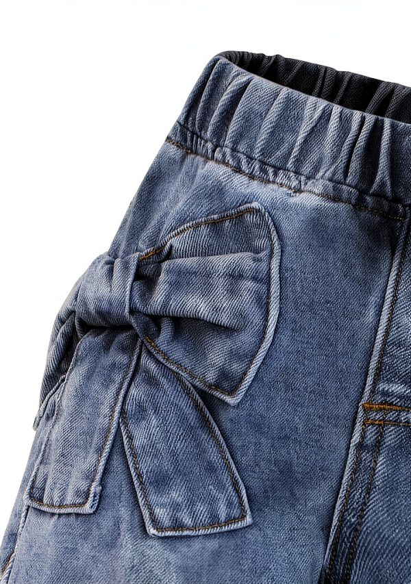 WDIRARA Toddler Girl's Bow Wide Leg Jeans Elastic High Waisted Denim Pants-2