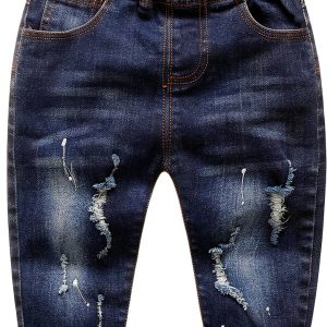 KIDSCOOL SPACE Baby Girl Boy Jeans Elastic Waist Ripped Denim Pants-0
