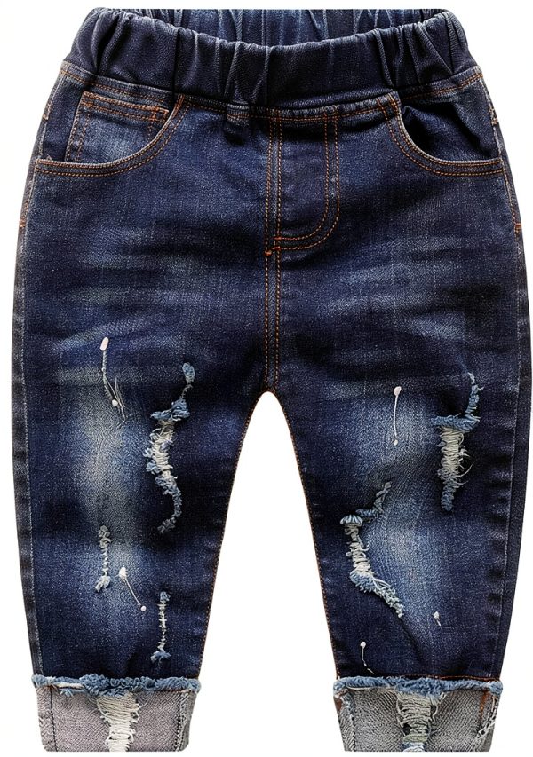 KIDSCOOL SPACE Baby Girl Boy Jeans Elastic Waist Ripped Denim Pants-0
