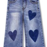 Kidscool Space Girls Wide-Leg Jeans with Heart Leather Tag in Blue-0