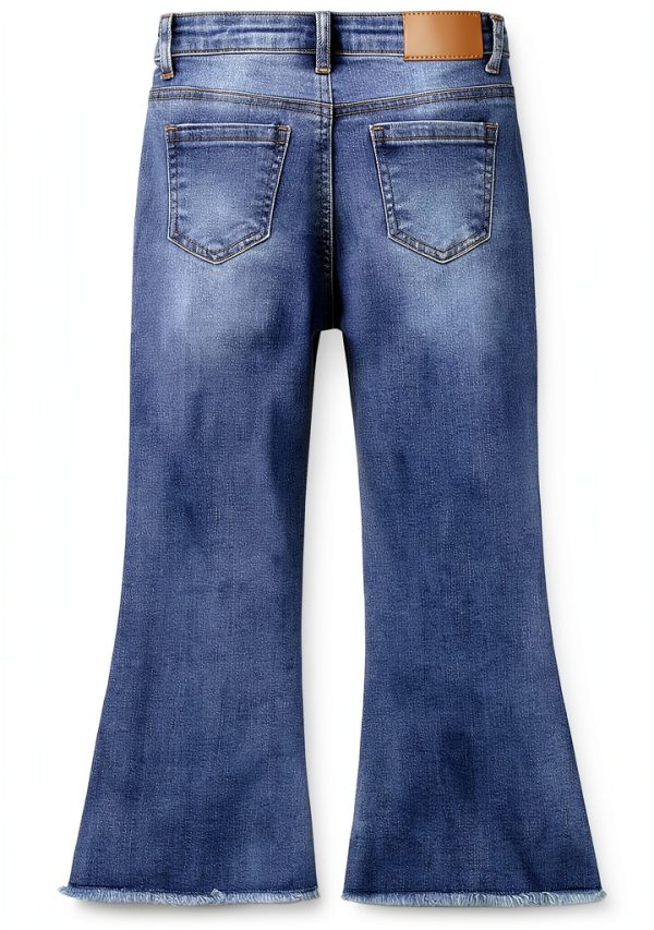 KIDSCOOL SPACE Baby Little Girls Flared Jeans, 12M-5T Raw Edge Hem Stretchy Denim Pants-1