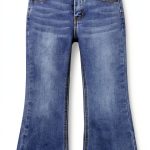 KIDSCOOL SPACE Baby Little Girls Flared Jeans, 12M-5T Raw Edge Hem Stretchy Denim Pants-0
