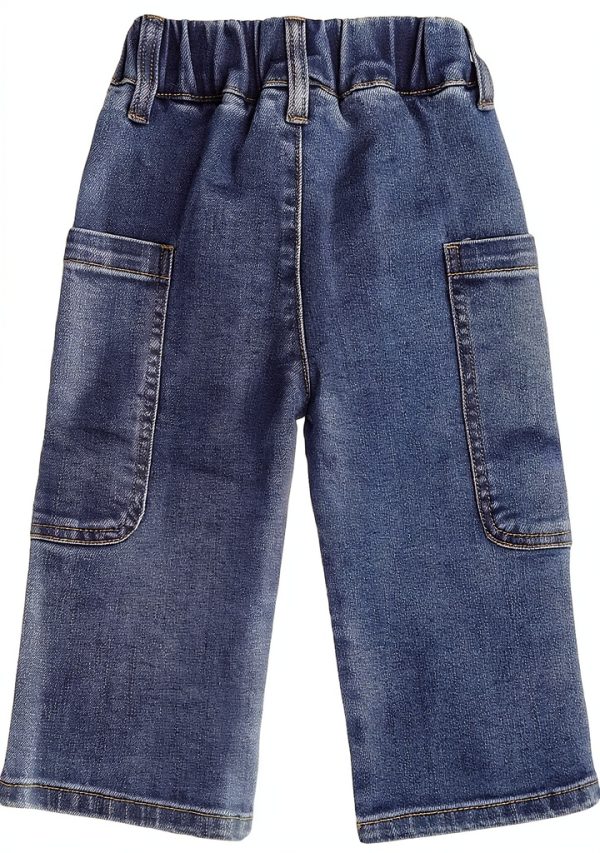 KIDSCOOL SPACE Baby Girls Wide-Leg Cargo Jeans,Toddler Boy Elastic Waist with D-Ring Loops Stretch Denim Pants-1