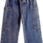 KIDSCOOL SPACE Baby Girls Wide-Leg Cargo Jeans,Toddler Boy Elastic Waist with D-Ring Loops Stretch Denim Pants-0