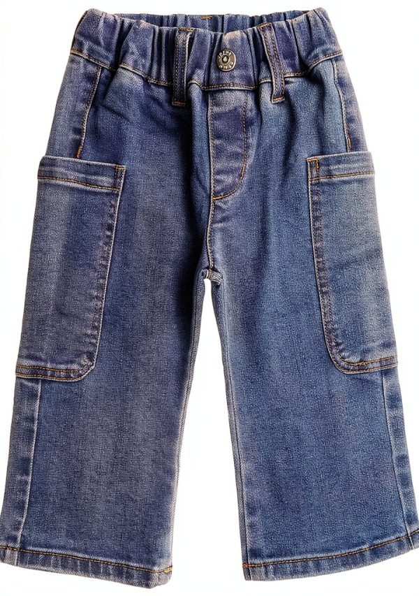 KIDSCOOL SPACE Baby Girls Wide-Leg Cargo Jeans,Toddler Boy Elastic Waist with D-Ring Loops Stretch Denim Pants-0